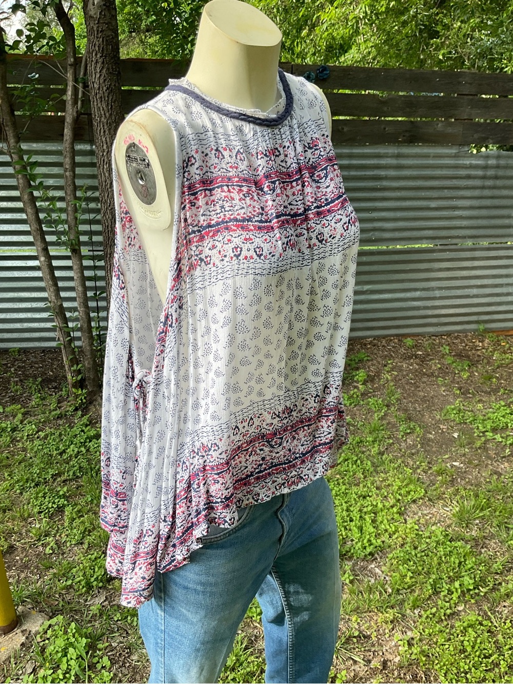 Banjara Boho Tie Up Sides Trapeze Swing Sleeveless Top Size Large Anthro Hippie